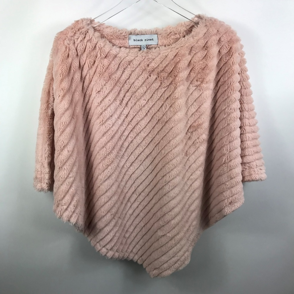 Black Rivet Pink Faux Fur Poncho Sz L / XL